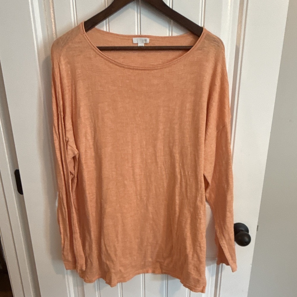J. Jill Women's Orange Solid Scoop Neck Tunic Top Long Sleeve Knit XL